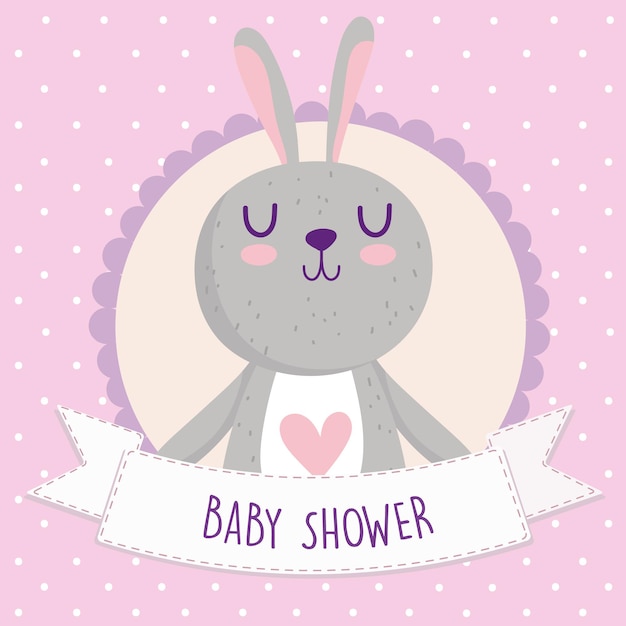 Baby shower, cute rabbit cartoon animal card vector illustration