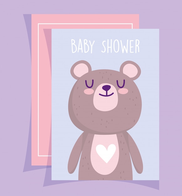 Baby shower, cute teddy bear love heart cartoon invitation card