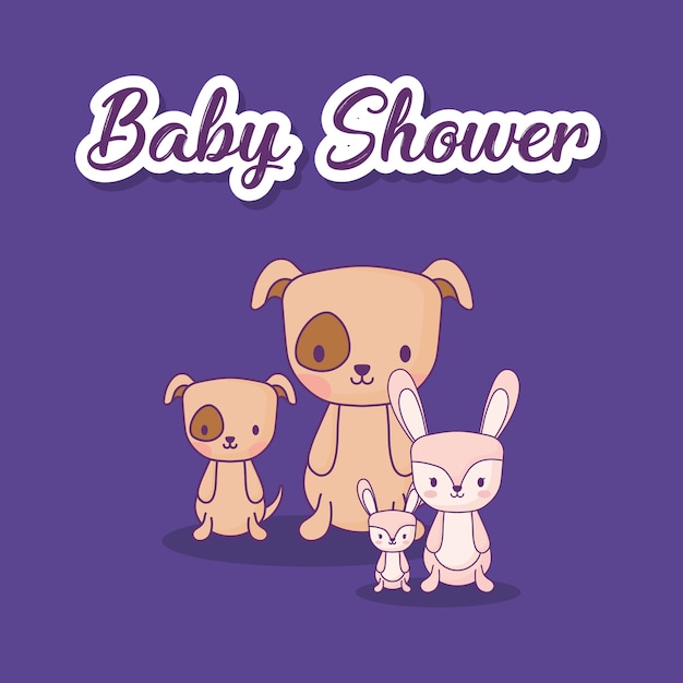 Baby shower design with cute dogs and rabbits