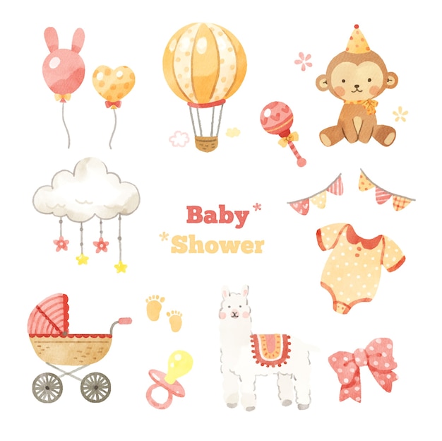 Vector baby shower drawings set