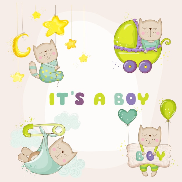 Baby shower elements with cute cats