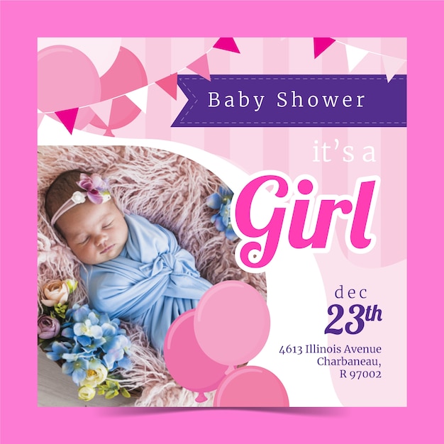 Baby shower girl invitation template with image