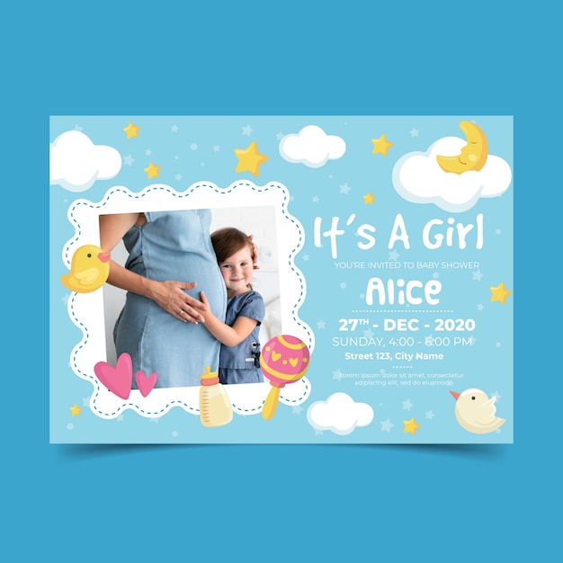 Vector baby shower for girl invitation template