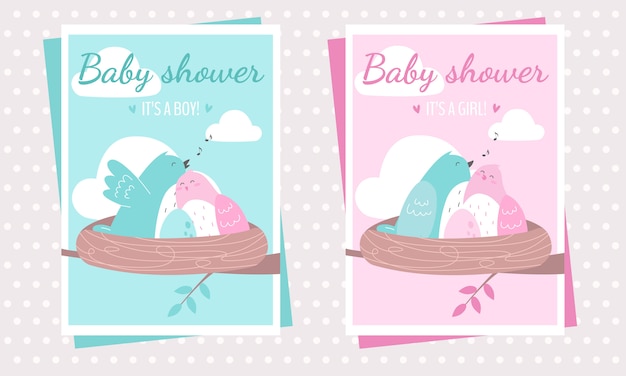 Baby shower greeting card with the birds, expecting a baby.