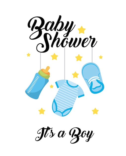 Baby shower het is een jongen kleding fles schoen hangen decoratie kaart