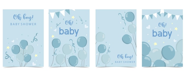 Baby shower invitation card for boy with balloon cloudsky blue