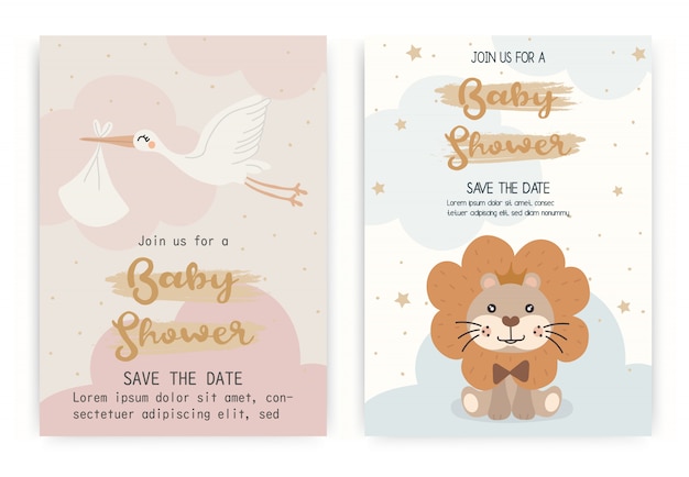 Vector baby shower invitation card design template.