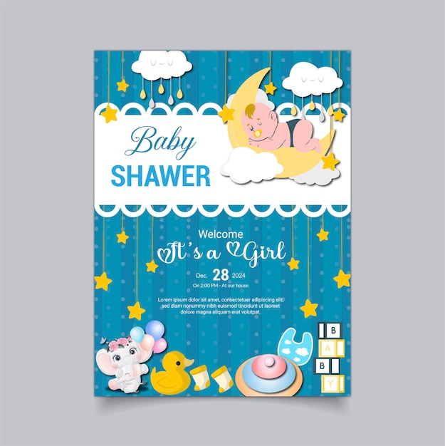 baby shower invitation card design vector template