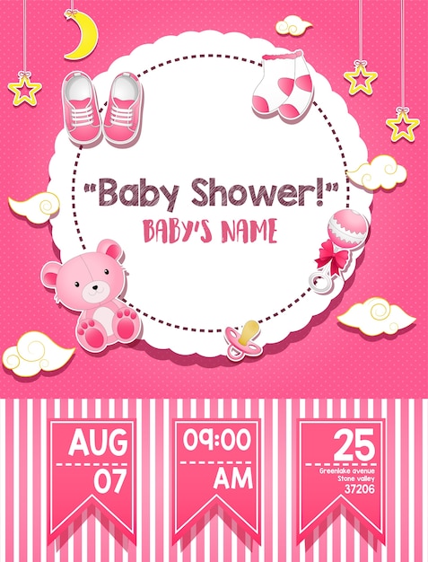 Vector baby shower invitation card for girl