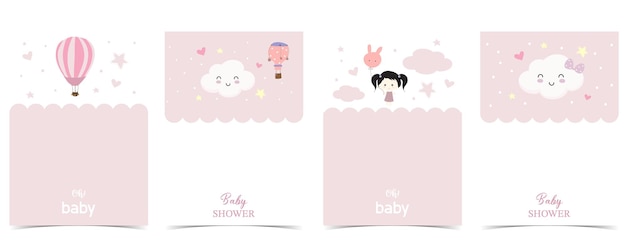 Baby shower invitation card with ballooncloud girl for kid birthday celebration