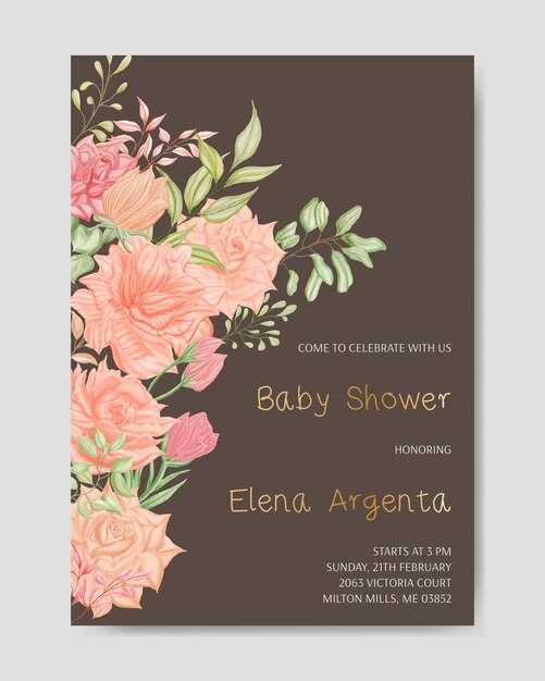 Baby Shower Invitation Card With Watercolor Flower