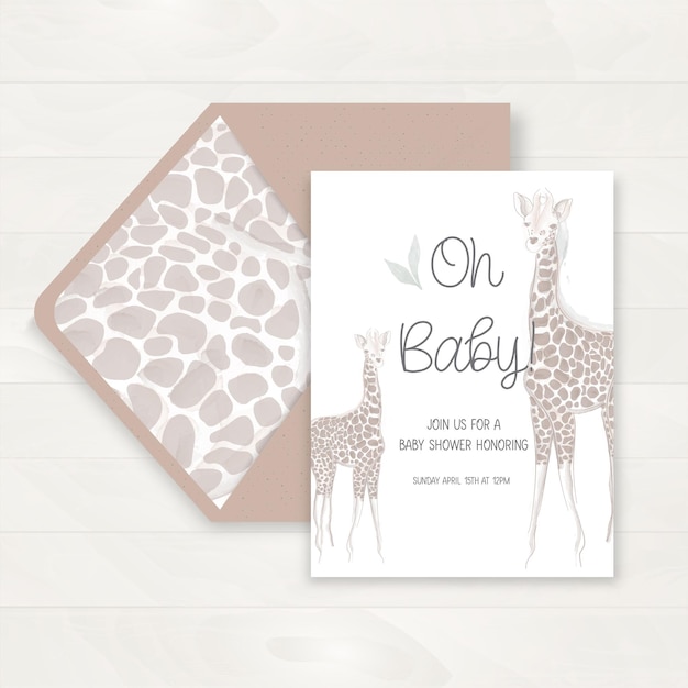 Vector baby shower invitation and happy birthday greeting card with watercolor giraffe vector illustration hand drawn style