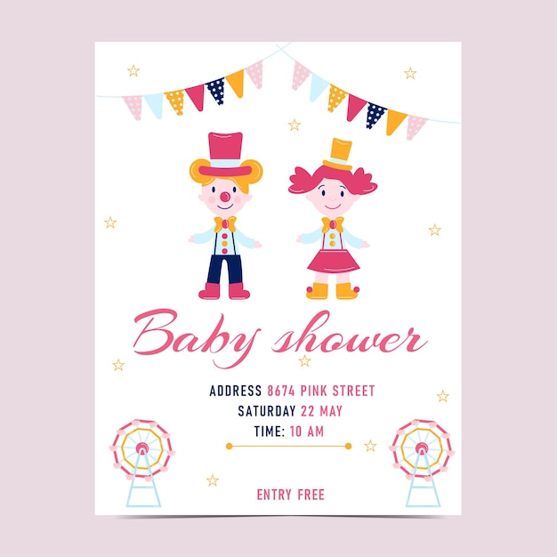 Baby shower invitation in pink circus style