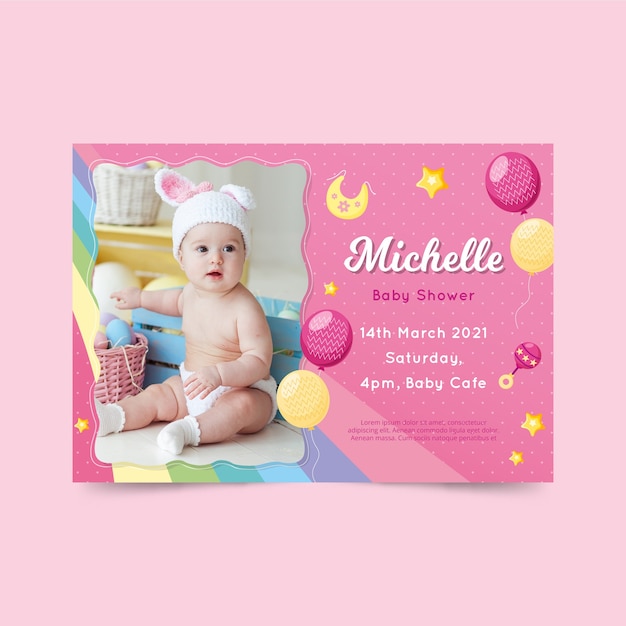 Vector baby shower invitation template for girl concept