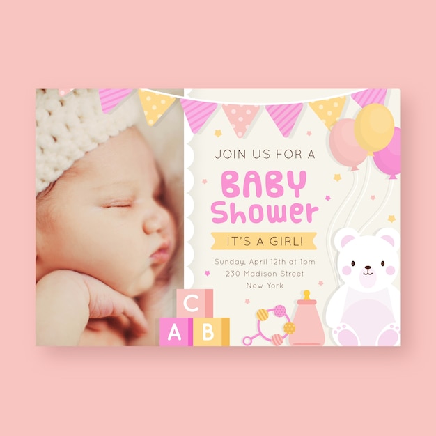 Vector baby shower invitation template for girl