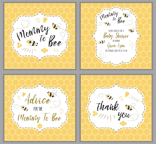 baby shower invitation template mommy to bee honey mothers day cards set yellow oneycomb background
