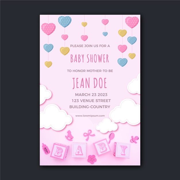 Vector baby shower invitation template with photo