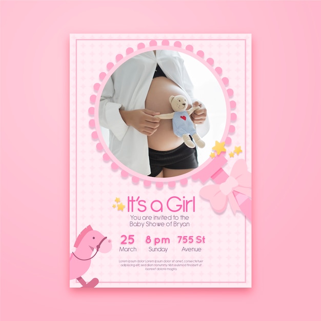 Baby shower invitation template with photo