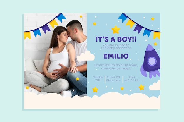 Baby shower invitation template with photo