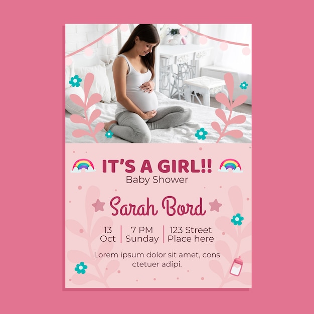 Baby shower invitation template with photo