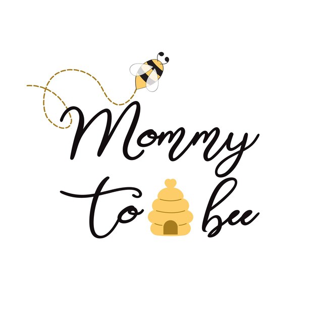 Baby shower invitation template with text Mommy to Bee decorated bee heart hive Cute card design for girls boys with bees Vector illustration Banner for Mothers Day congratulation logo symbol sign