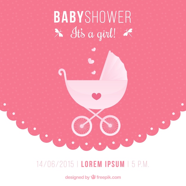 Vector baby shower invitation with a baby buggy