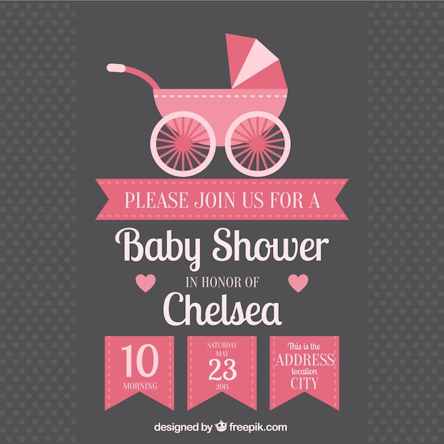 Baby shower invitation with baby buggy