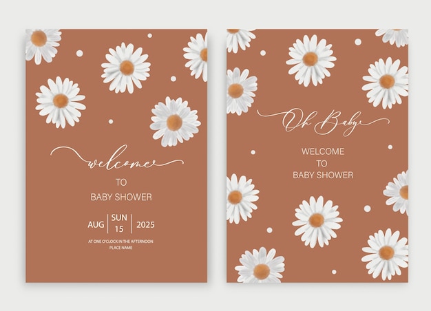 Baby shower invitation with calligraphy and watercolor chamomile