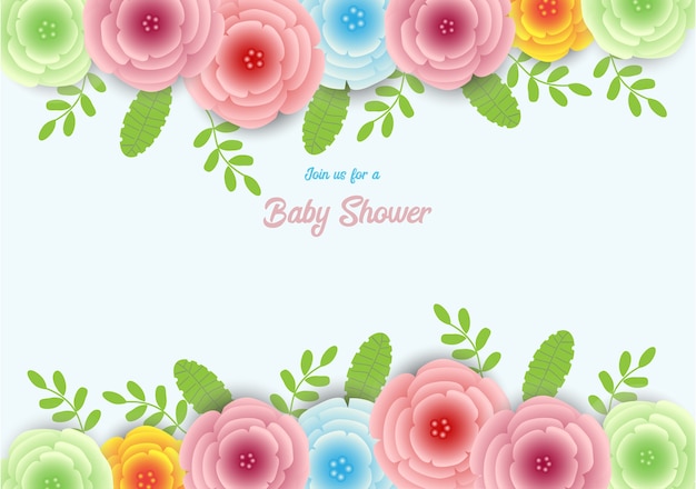 Vector baby shower invitation with colorful flowers