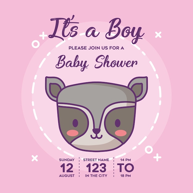 Baby shower Invitation with raccoon icon 