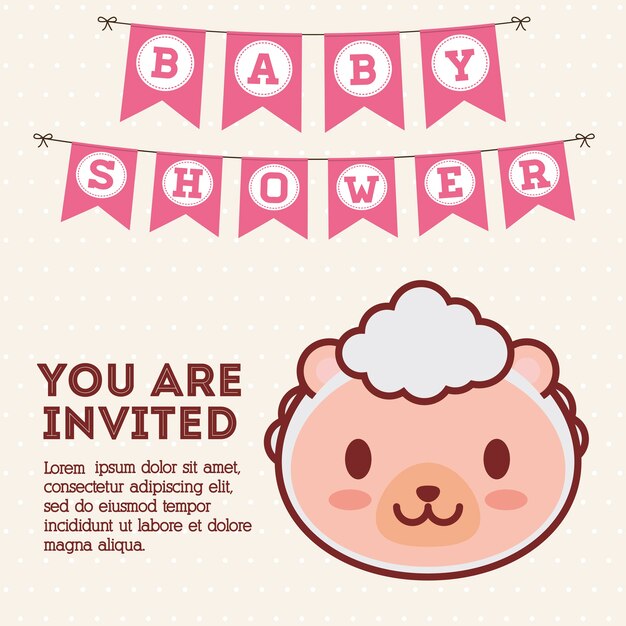 Vector baby shower invitation with sheep icon