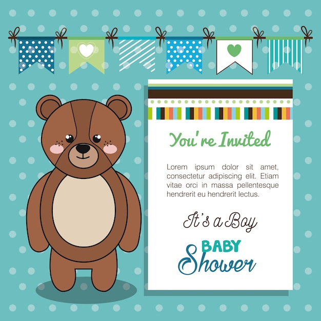 Vector baby shower invitation with stuffed animal