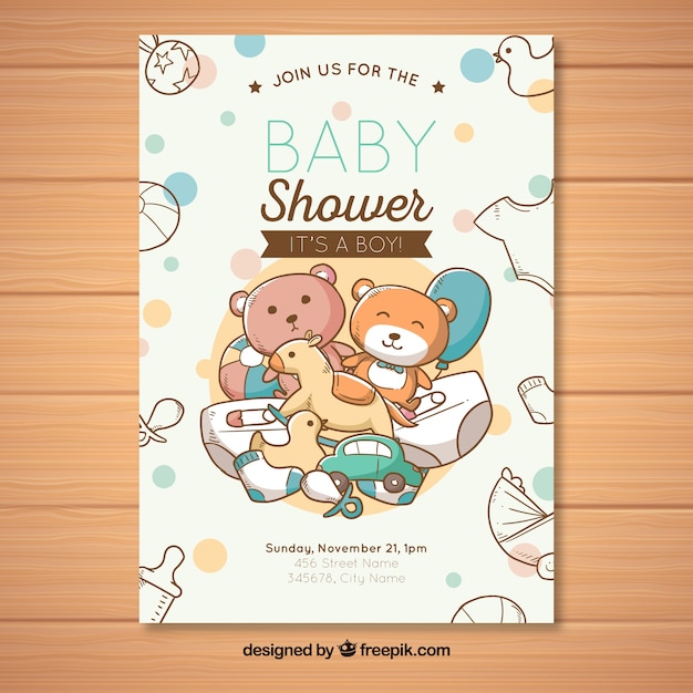 Baby shower invitation with toys