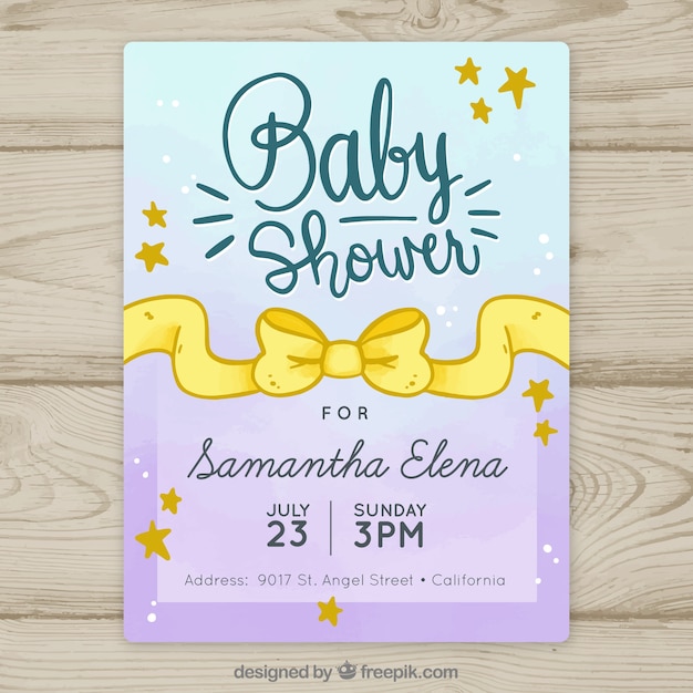 Baby shower invitation with yellow ribbon