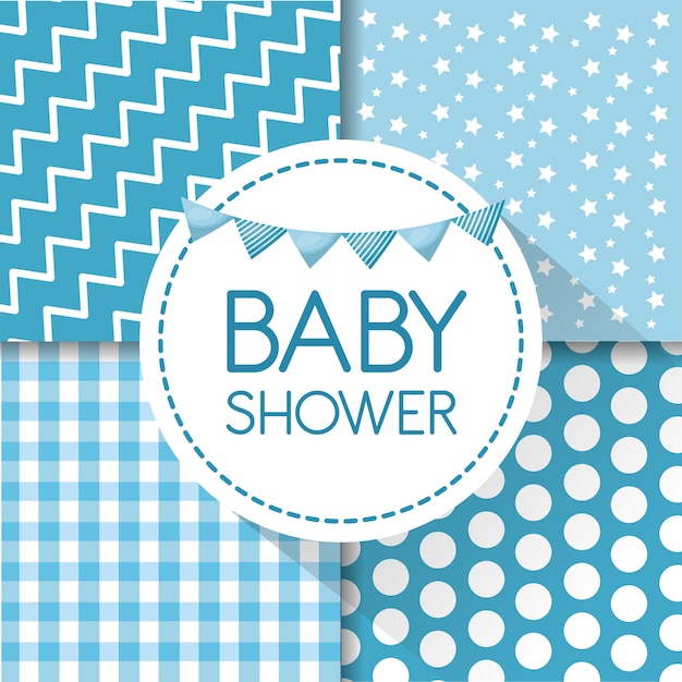 baby shower kaart labels sterren strepen vierkant blauwe wimpel geboren jongen viering dag