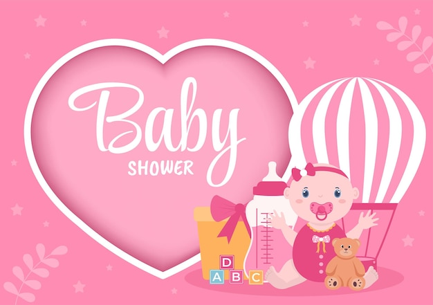 Baby shower маленький мальчик или девочка с симпатичными дизайнерскими игрушками и аксессуарами новорожденные фоновые иллюстрации для пригласительных и поздравительных открыток