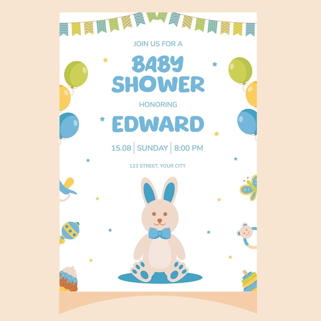 baby shower party invitation its a boy invitation with baby bunny