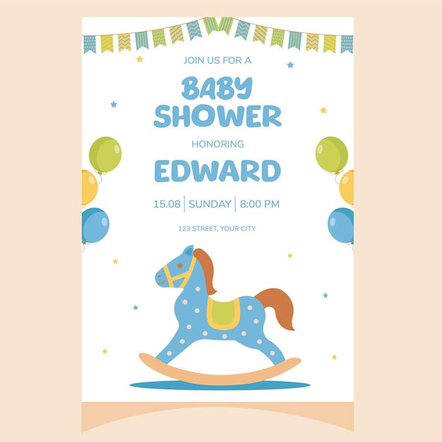 Baby shower party invitation Its a boy Invitation with rocking horse