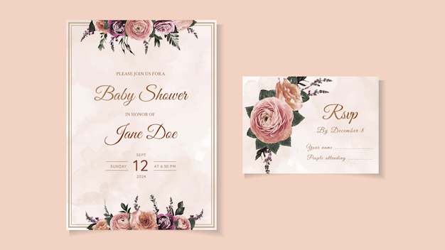 baby shower party invite card floral flower background cute editable