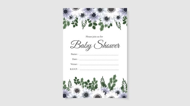 Baby shower party invite card floral flower background cute editable