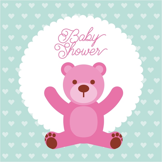 Vettore invito di carta baby shower rosa teddy bear