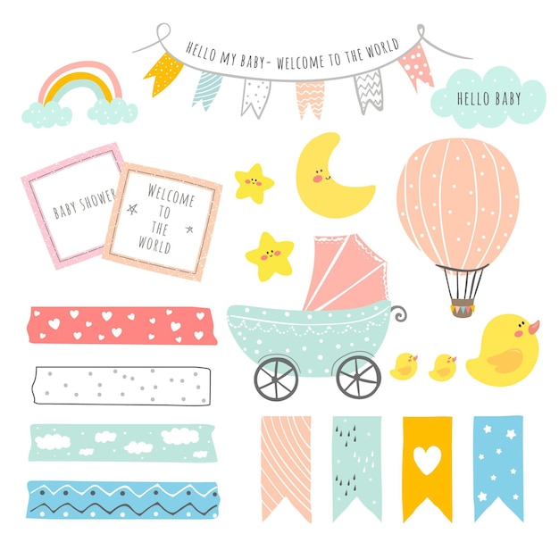 Vector baby shower scrapbook set