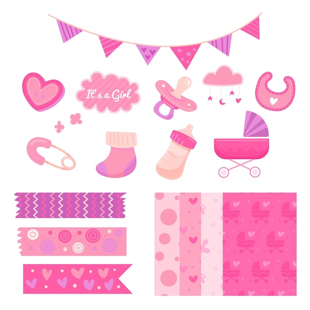 Vector baby shower scrapbook set