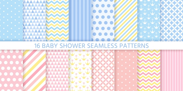 Vector baby shower seamless patterns for baby girl and boy.   illustration.