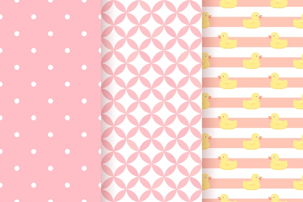 Baby shower seamless patterns for baby girl. illustration.