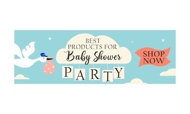 Vector baby shower shop products header and cover with clouds