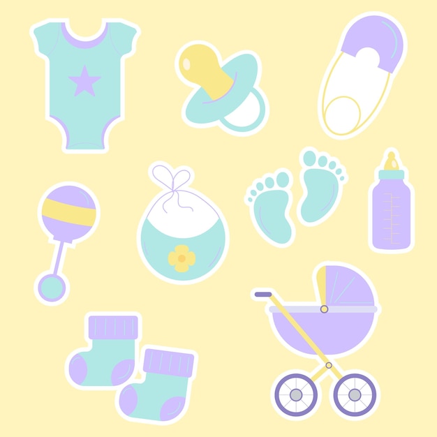 Baby shower sticker set vector illustration