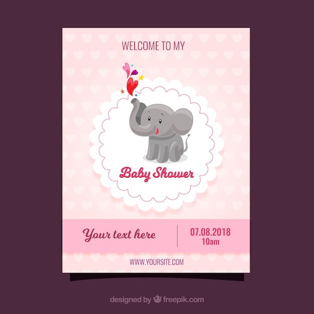 Baby shower template with cute elephant