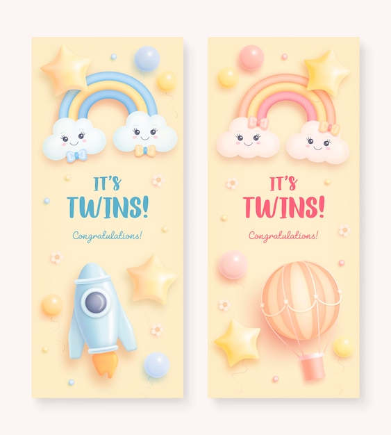 Baby shower twins vertical banners