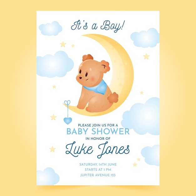 Vector baby shower uitnodiging sjabloon voor jongen